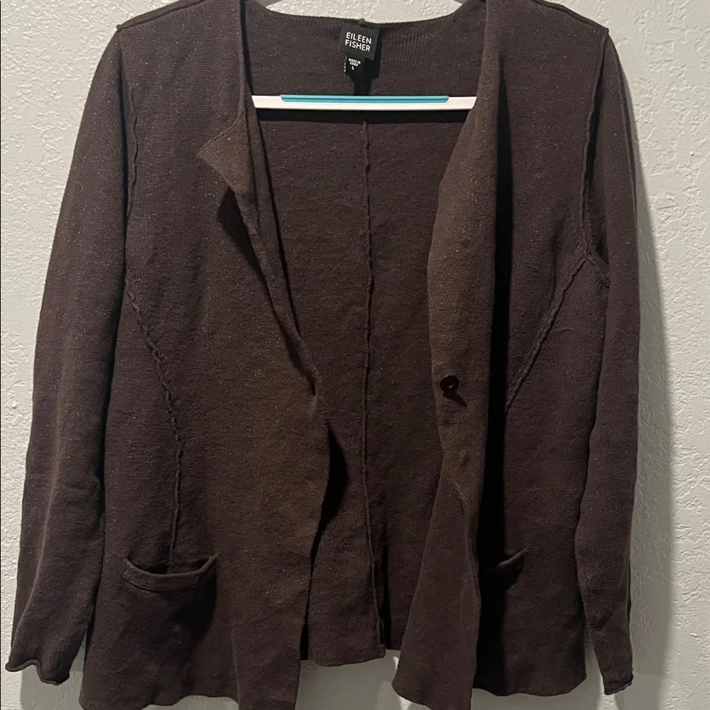 Eileen Fisher Dark Brown Open Front Cardigan